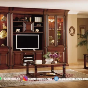 Almari Buku TV Minimalis Elegan Jati Jepara
