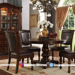 Meja Makan Bundar Klasik 4 Kursi Jati