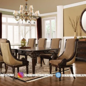 Meja Makan Klasik 8 Kursi Walnut