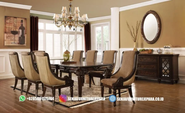 Meja Makan Klasik 8 Kursi Walnut