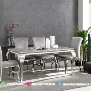Meja Makan Marmer 6 Kursi Stainless Terbaru