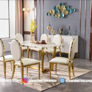 Meja Makan Marmer Emas 6 Kursi