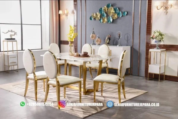 Meja Makan Marmer Emas 6 Kursi