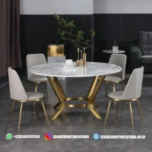 Model Meja Makan Marmer Putih Bundar
