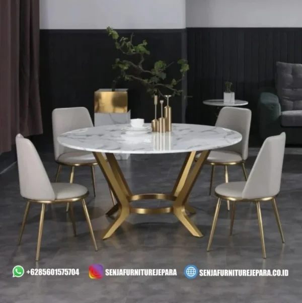Model Meja Makan Marmer Putih Bundar