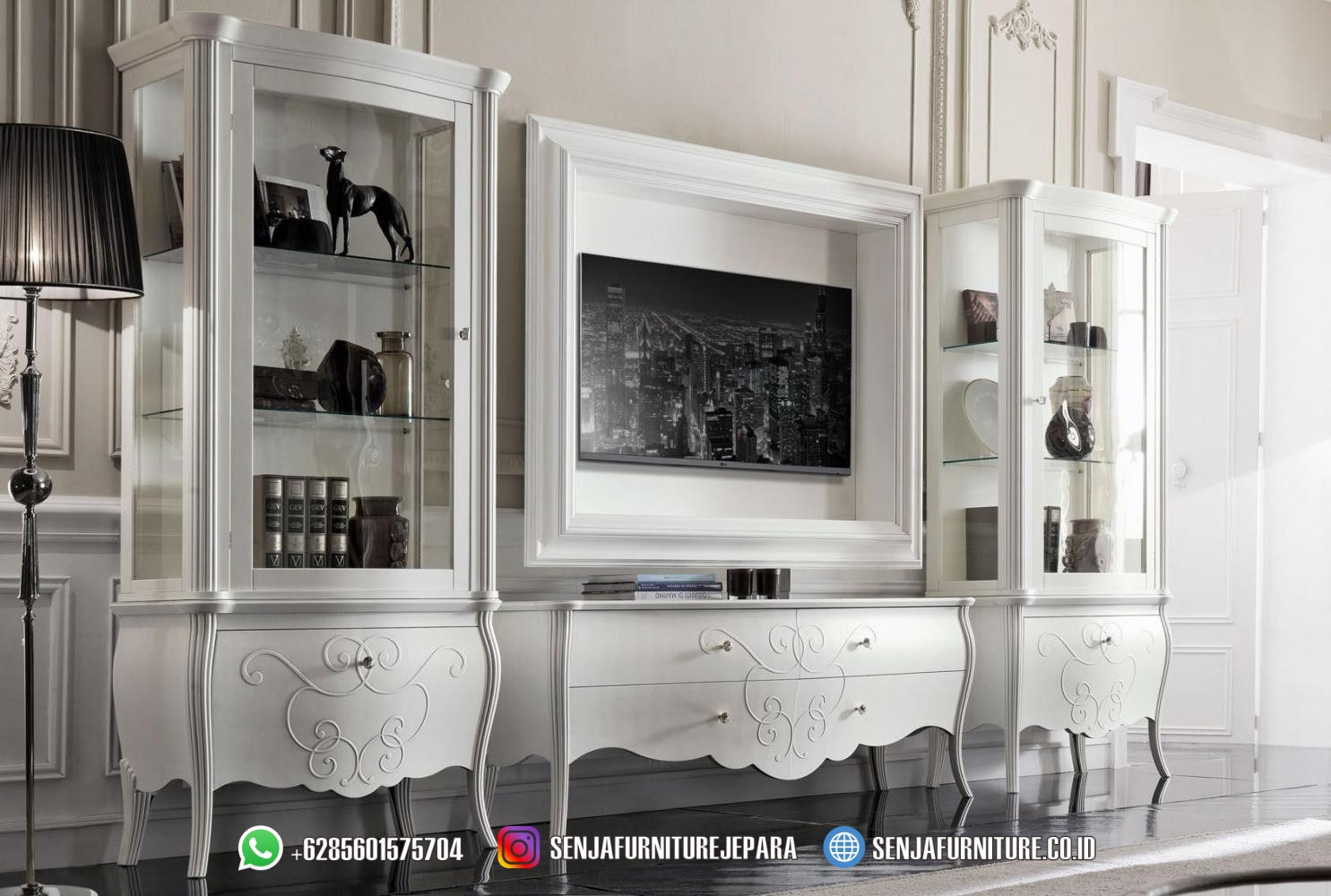 Harga Bufet TV Mewah Modern Ruang Tamu Cat Duco White Bufet TV Mewah, Meja TV Klasik, Almari TV Klasik, Bufet TV Klasik, Bufet TV, Bufet TV Minimalis, Bufet TV Kayu Jati, Bufet TV Terbaru, Bufet TV Kaca, Bufet TV Hias, Bufet TV Ukir Jepara, Lemari Hias Klasik, Lemari Hias Minimalis, Meja TV Minimalis, Lemari TV Kayu Jati