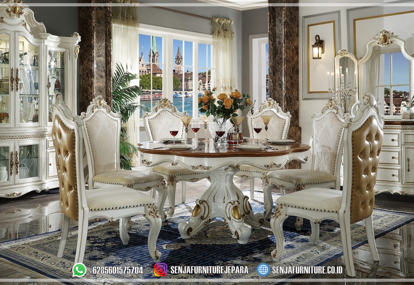 Furniture Meja Makan Klasik 6 Kursi White Finish Premium Meja Makan Klasik, Meja Makan Mewah, Meja Makan Kayu Jati, Meja Makan Minimalis, Ruang Makan Mewah, Meja Makan Mewah 4 Kursi, Meja Makan Mewah 6 Kursi, Meja Makan Mewah 8 Kursi, Meja Makan Mewah 10 Kursi, Meja Makan Mewah 12 Kursi, Meja Makan Klasik Eropa, Kursi Makan Mewah, Meja Makan Jepara