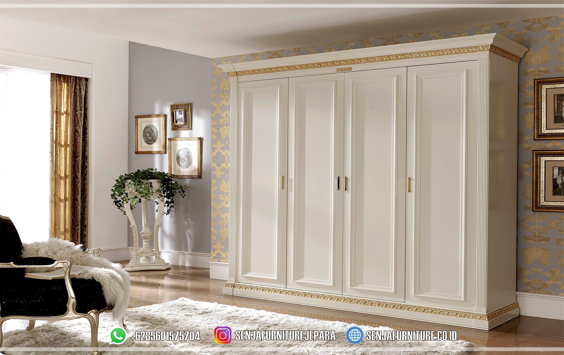 Wardrobe Lemari Pakaian Mewah Minimalis Putih Aksen Gold Lemari Pakaian Mewah, Lemari Pakaian Klasik, Lemari Pakaian Minimalis, Lemari Pakaian Jati, Lemari Klasik Eropa, Lemari Pakaian Jepara, Model Lemari Pakaian Klasik, Lemari Pakaian Ukir Jepara, Lemari Pakaian Mewah Kaca, Lemari Pakaian 4 Pintu, Lemari Pakaian 6 Pintu, Classic Wardrobe, Lemari Baju Mewah