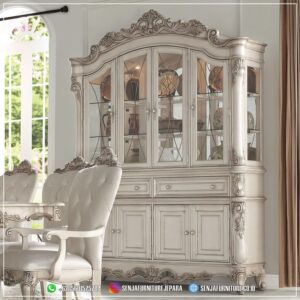 Product Lemari Hias Mewah Putih Antik Sudut Ruangan