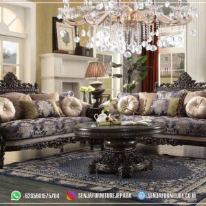 Sofa Tamu Jati Mewah Kain Motif Turki Klasik Victorian