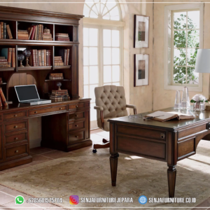 Teak Wood Meja Kantor Direktur Minimalis Home Office Set