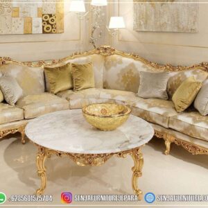 Warna Sofa Tamu L Gold dengan Meja Marmer Import Itali