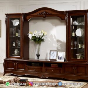 Almari Bufet TV Mewah Hias Jati Jepara Modern Klasik