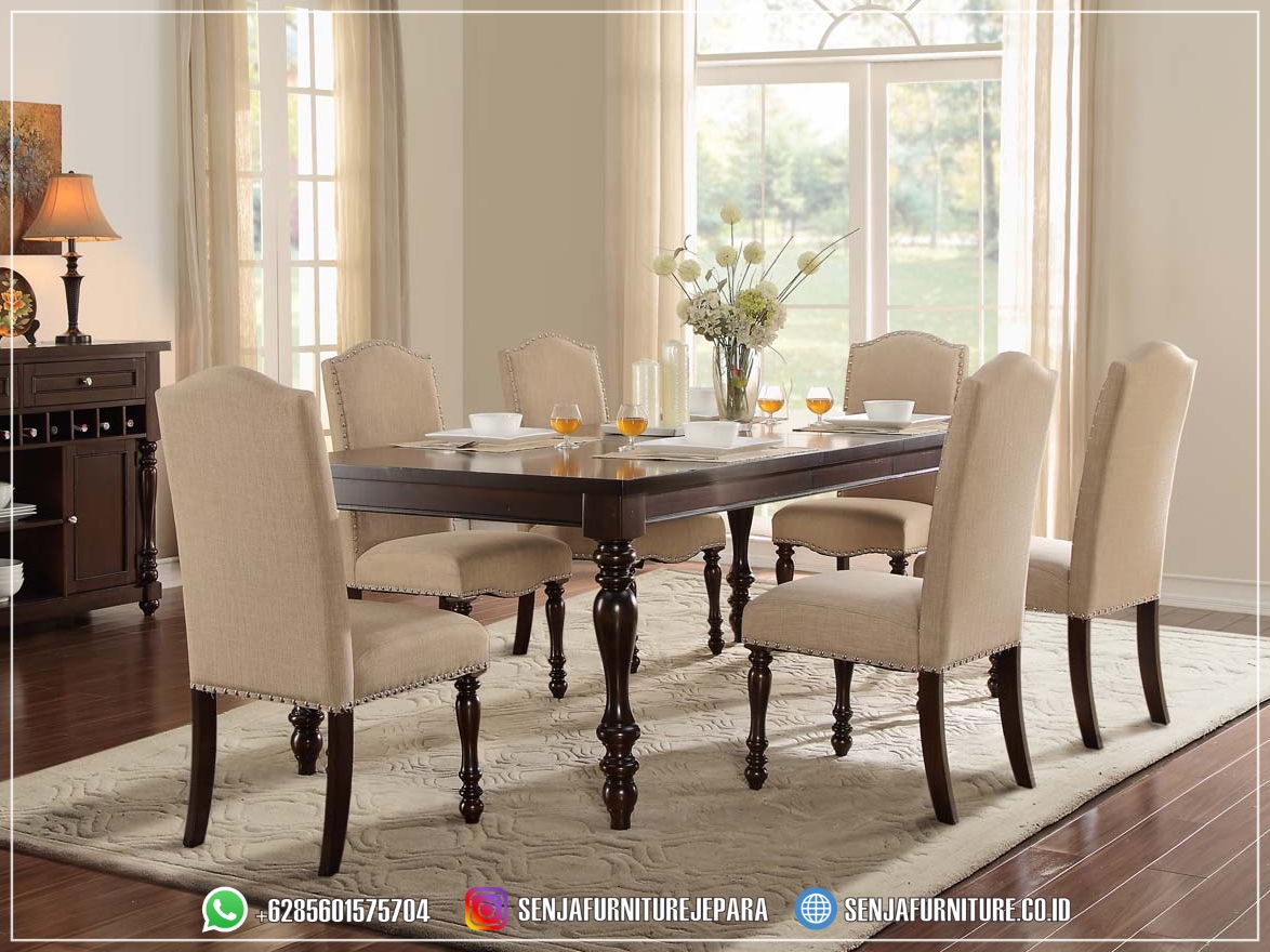 Ruang Meja Makan Klasik 6 Kursi Natural Jati Dining Room meja makan klasik, meja makan mewah, meja makan minimalis, meja makan elegan, meja makan premium, meja makan kayu mewah, meja makan modern, meja makan eksklusif, meja makan berkualitas