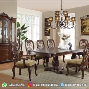 Ruang Meja Makan Klasik Mewah Bahan Kayu Jati Premium