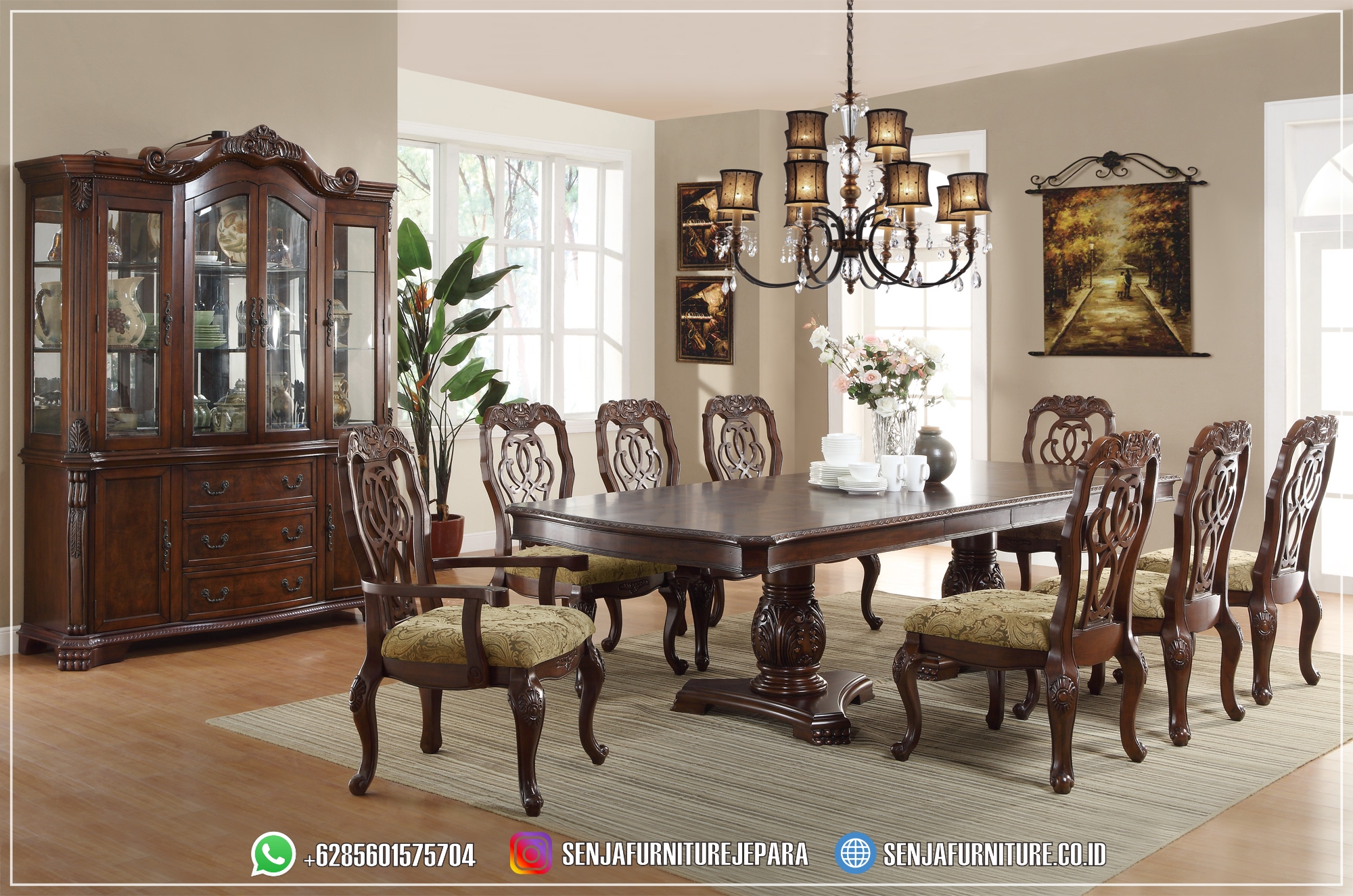 Ruang Meja Makan Klasik Mewah Bahan Kayu Jati Premium Meja Makan Klasik, Meja Makan Mewah, Meja Makan Kayu Jati, Meja Makan Minimalis, Ruang Makan Mewah, Meja Makan Mewah 4 Kursi, Meja Makan Mewah 6 Kursi, Meja Makan Mewah 8 Kursi, Meja Makan Mewah 10 Kursi, Meja Makan Mewah 12 Kursi