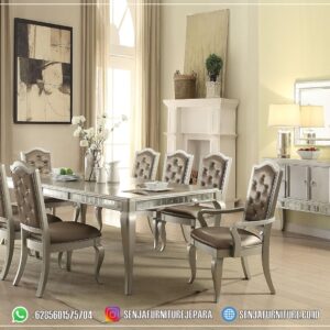 Ruangan Meja Makan Mewah Minimalis Duco Silver 8 Kursi