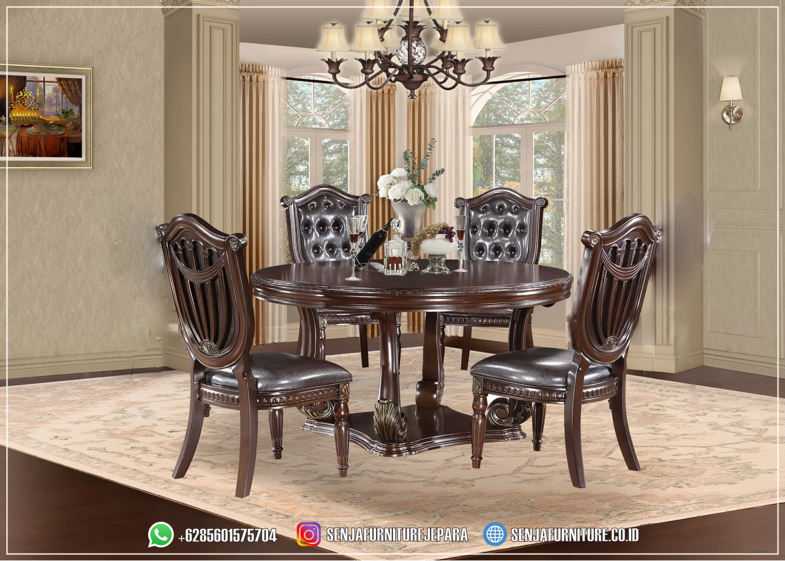 Round Meja Makan Mewah Bundar Premium 4 Kursi Meja Makan Mewah, Meja Makan Klasik, Meja Makan Jati, Meja Makan Elegan, Meja Makan Jepara, Meja Makan Premium, Meja Makan Mewah 10 Kursi, Meja Makan Mewah 12 Kursi, Meja Makan Mewah 4 Kursi, Meja Makan Mewah 6 Kursi, Meja Makan Mewah 8 Kursi, Meja Makan Minimalis, Ruang Makan Mewah
