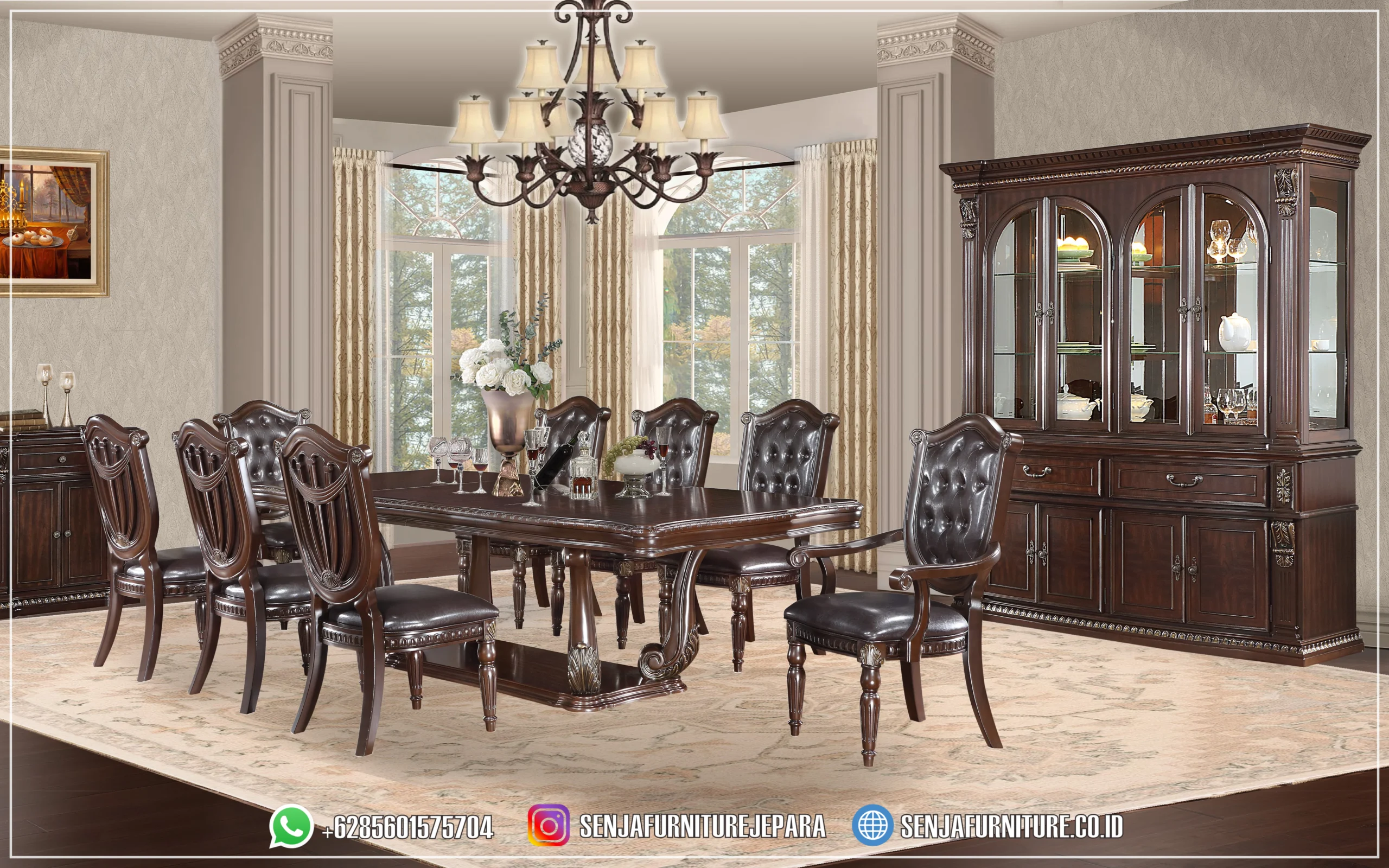 Set Meja Makan Mewah Elegan Kursi Kulit Asli Antik Meja Makan Mewah, Meja Makan Klasik, Meja Makan Jati, Meja Makan Elegan, Meja Makan Jepara, Meja Makan Premium, Meja Makan Mewah 10 Kursi, Meja Makan Mewah 12 Kursi, Meja Makan Mewah 4 Kursi, Meja Makan Mewah 6 Kursi, Meja Makan Mewah 8 Kursi, Meja Makan Minimalis, Ruang Makan Mewah