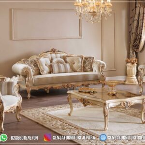 Kursi Sofa Tamu Mewah Klasik Finishing Elegan Cream