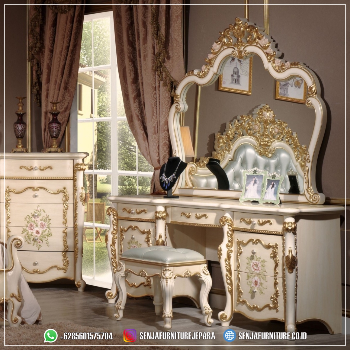 Mebel Meja Rias Mewah Jepara Finishing Elegan Cream Meja Rias Mewah, Meja Rias Klasik, Meja Rias Elegan, Meja Rias Kayu Jati, Meja Rias Minimalis, Meja Rias Ukir Jepara, Meja Rias Modern, Meja Rias Kamar Tidur, Meja Rias Terbaru, Meja Rias Cermin