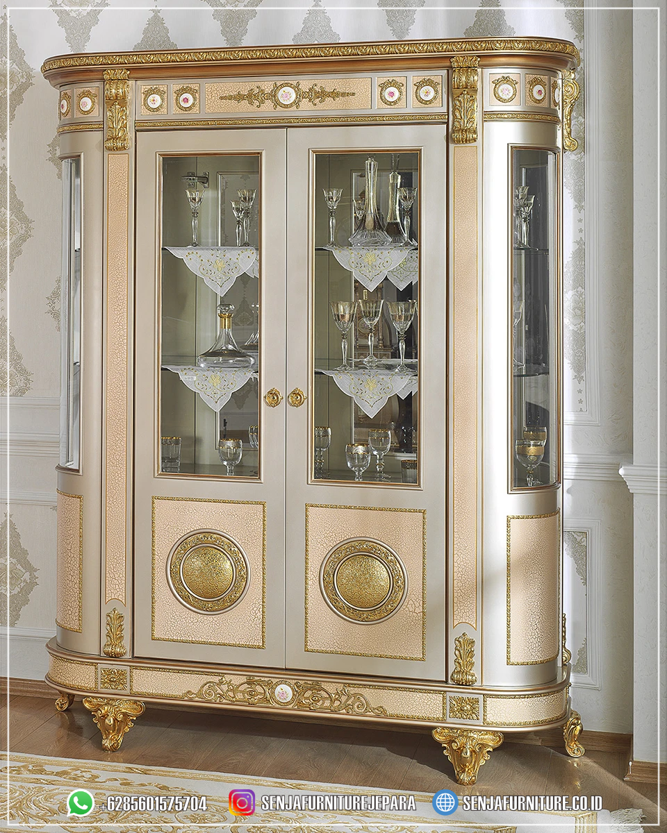 Crystal Glass Lemari Hias Mewah Lengkung Gold Dekor Classic Lemari Hias Mewah, Lemari Hias Kaca, Lemari Hias Klasik, Lemari Hias Ruang Tamu, Lemari Hias Kayu Jati, Lemari Hias Minimalis, Lemari Hias Sudut, Lemari Hias TV, Bufet Lemari Hias, Model Lemari Sudut, Lemari Hias Terbaru